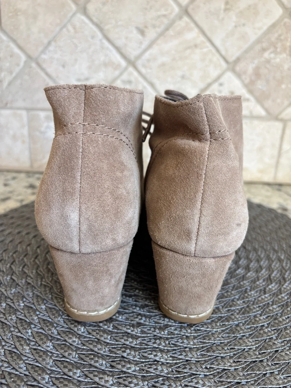 Bjorndal Rachel Taupe Lace Up Wedge Booties Boots 8